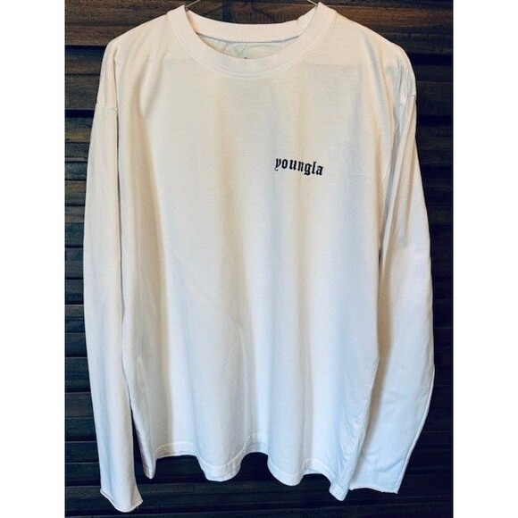 YoungLA Mens 801 Eternal Longsleeves T Shirt White MED Crewneck Cotton Spell Out - Picture 1 of 12